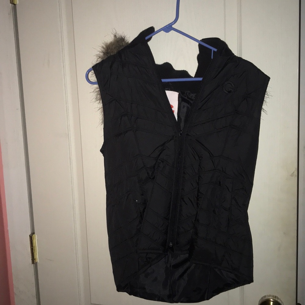 Black Vest with Fur Hood